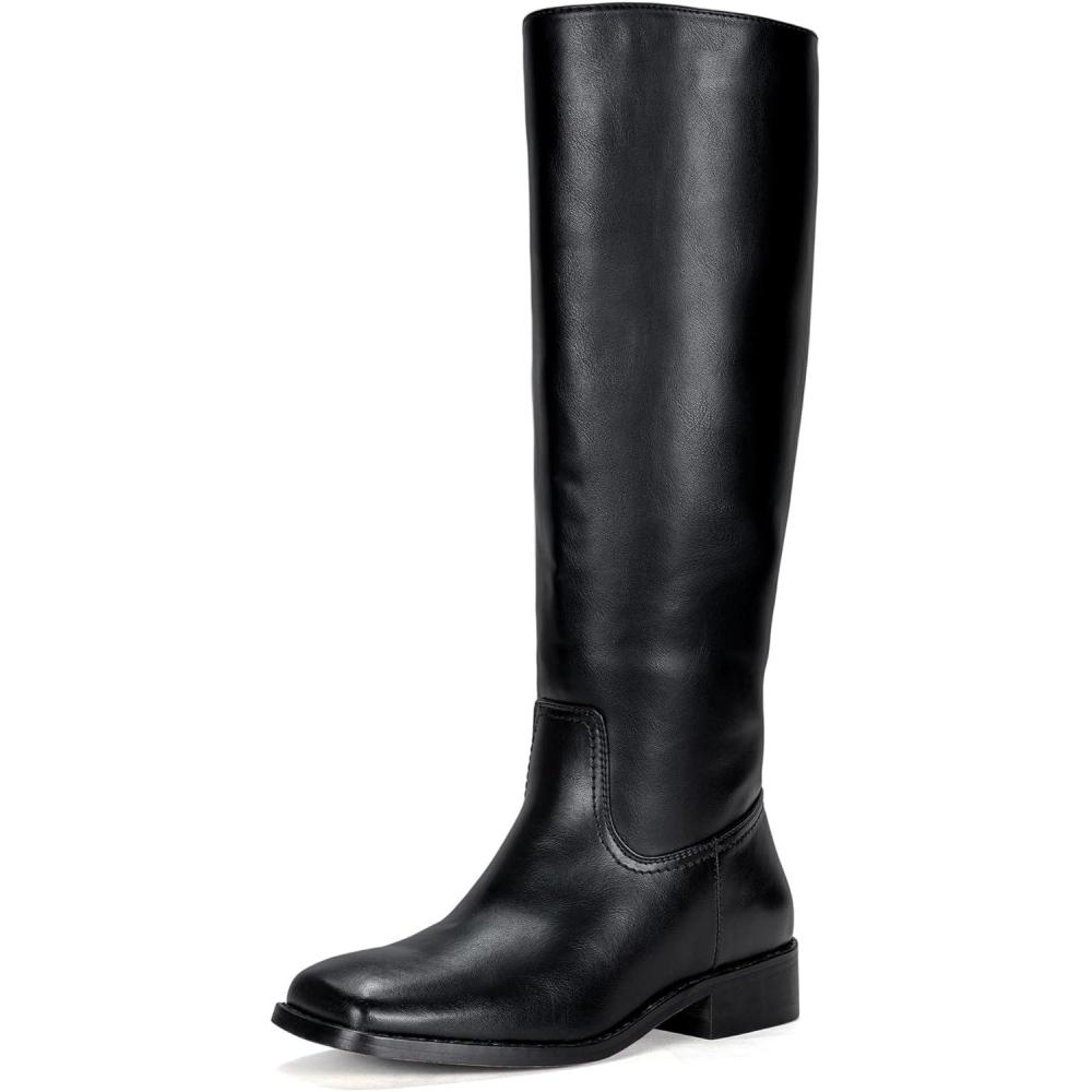 imageVepose Womens 9509 Knee High Boots Low Heel Square Toe Riding Boots Tall Boots with Side ZipperBlack9509