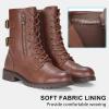 imageVepose Womens Combat Boots Low Heel Mid Calf Military Boots with Card Knife Wallet PocketAhigh Combatmocha Brown