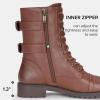 imageVepose Womens Combat Boots Low Heel Mid Calf Military Boots with Card Knife Wallet PocketAhigh Combatmocha Brown
