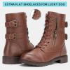 imageVepose Womens Combat Boots Low Heel Mid Calf Military Boots with Card Knife Wallet PocketAhigh Combatmocha Brown
