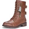 imageVepose Womens Combat Boots Low Heel Mid Calf Military Boots with Card Knife Wallet PocketAhigh Combatmocha Brown