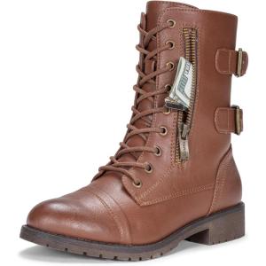 imageVepose Womens Combat Boots Low Heel Mid Calf Military Boots with Card Knife Wallet PocketAhigh Combatmocha Brown