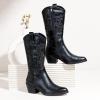 imageVepose 9803 Cowboy Boots Women Cowgirl Embroided Western Pull on Pointed Toe MidCalf Chunky Heel Boots with Inside ZipperBlackwestern9803