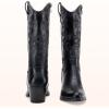 imageVepose 9803 Cowboy Boots Women Cowgirl Embroided Western Pull on Pointed Toe MidCalf Chunky Heel Boots with Inside ZipperBlackwestern9803