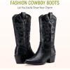 imageVepose 9803 Cowboy Boots Women Cowgirl Embroided Western Pull on Pointed Toe MidCalf Chunky Heel Boots with Inside ZipperBlackwestern9803