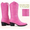 imageVepose 9803 Cowboy Boots Women Cowgirl Embroided Western Pull on Pointed Toe MidCalf Chunky Heel Boots with Inside ZipperPinkwestern9803
