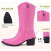 imageVepose 9803 Cowboy Boots Women Cowgirl Embroided Western Pull on Pointed Toe MidCalf Chunky Heel Boots with Inside ZipperPinkwestern9803