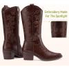 imageVepose 9803 Cowboy Boots Women Cowgirl Embroided Western Pull on Pointed Toe MidCalf Chunky Heel Boots with Inside ZipperWhiskywestern9803