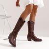imageVepose 9803 Cowboy Boots Women Cowgirl Embroided Western Pull on Pointed Toe MidCalf Chunky Heel Boots with Inside ZipperWhiskywestern9803