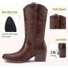 imageVepose 9803 Cowboy Boots Women Cowgirl Embroided Western Pull on Pointed Toe MidCalf Chunky Heel Boots with Inside ZipperWhiskywestern9803