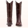 imageVepose 9803 Cowboy Boots Women Cowgirl Embroided Western Pull on Pointed Toe MidCalf Chunky Heel Boots with Inside ZipperWhiskywestern9803