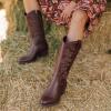 imageVepose 9803 Cowboy Boots Women Cowgirl Embroided Western Pull on Pointed Toe MidCalf Chunky Heel Boots with Inside ZipperWhiskywestern9803