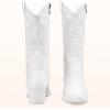 imageVepose 9803 Cowboy Boots Women Cowgirl Embroided Western Pull on Pointed Toe MidCalf Chunky Heel Boots with Inside ZipperWhitewestern9803