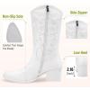 imageVepose 9803 Cowboy Boots Women Cowgirl Embroided Western Pull on Pointed Toe MidCalf Chunky Heel Boots with Inside ZipperWhitewestern9803