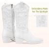 imageVepose 9803 Cowboy Boots Women Cowgirl Embroided Western Pull on Pointed Toe MidCalf Chunky Heel Boots with Inside ZipperWhitewestern9803