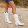 imageVepose 9803 Cowboy Boots Women Cowgirl Embroided Western Pull on Pointed Toe MidCalf Chunky Heel Boots with Inside ZipperWhitewestern9803