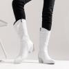 imageVepose 9803 Cowboy Boots Women Cowgirl Embroided Western Pull on Pointed Toe MidCalf Chunky Heel Boots with Inside ZipperWhitewestern9803