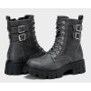 imageVepose Womens Combat Boots Platform Ankle Booties Lace up Chunky Heel with Inner ZipperBuckle9612grey