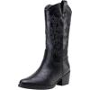 imageVepose 9803 Cowboy Boots Women Cowgirl Embroided Western Pull on Pointed Toe MidCalf Chunky Heel Boots with Inside ZipperBlackwestern9803