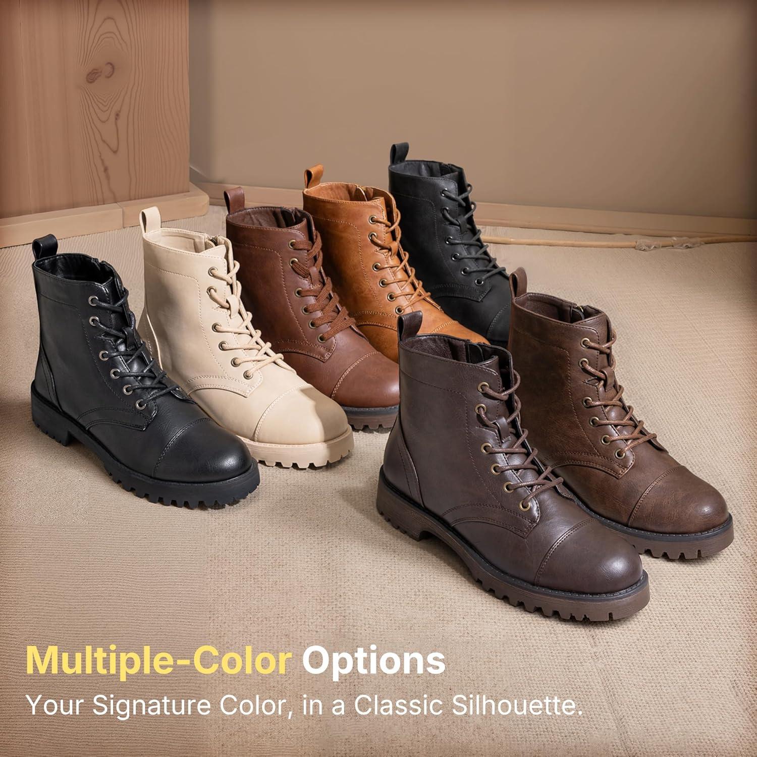 imageVepose Womens 910 Ankle Boots Lace up Flat Fashion Combat Booties Low HeelAnkle Booties910black