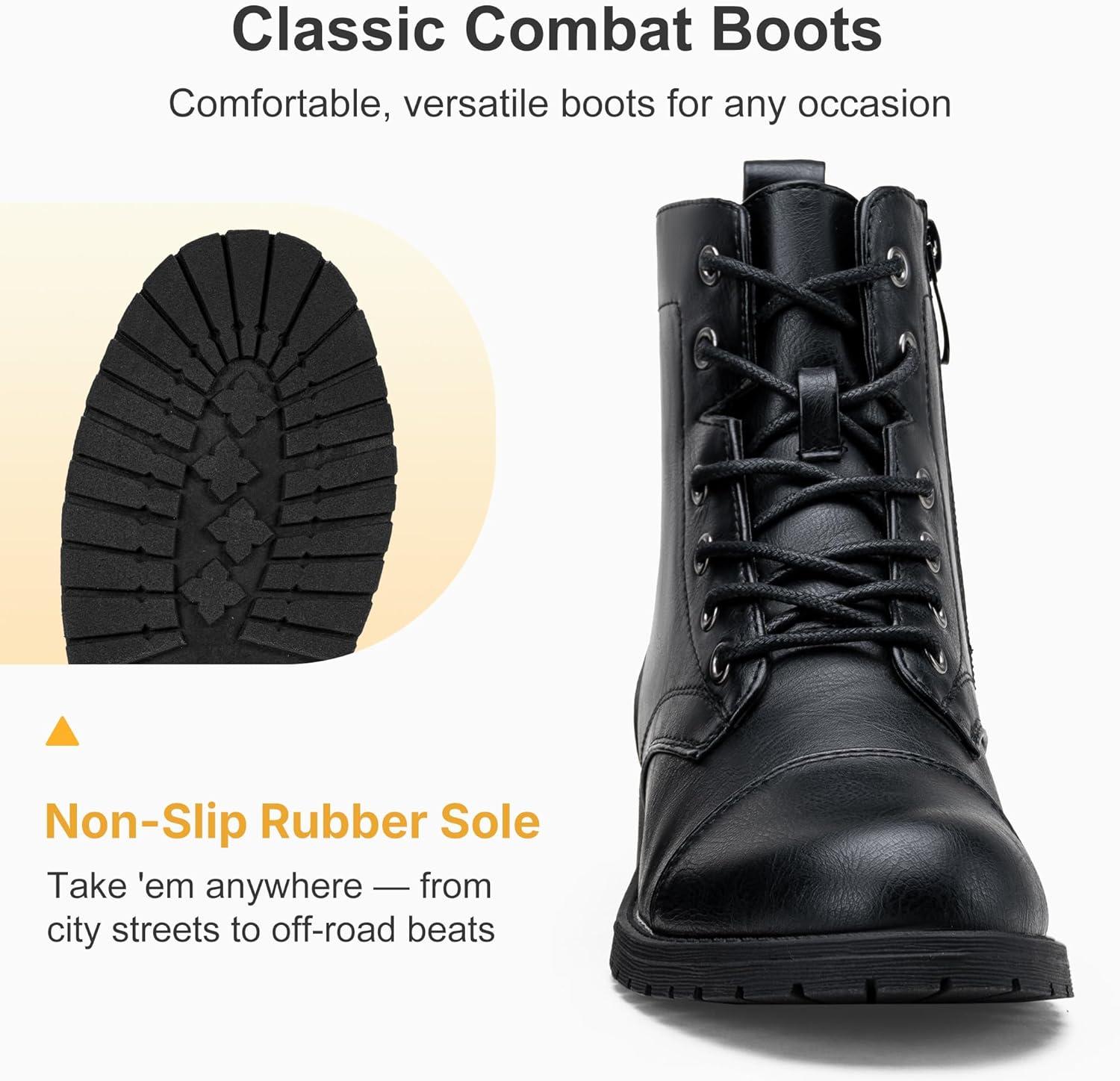 imageVepose Womens 910 Ankle Boots Lace up Flat Fashion Combat Booties Low HeelAnkle Booties910black