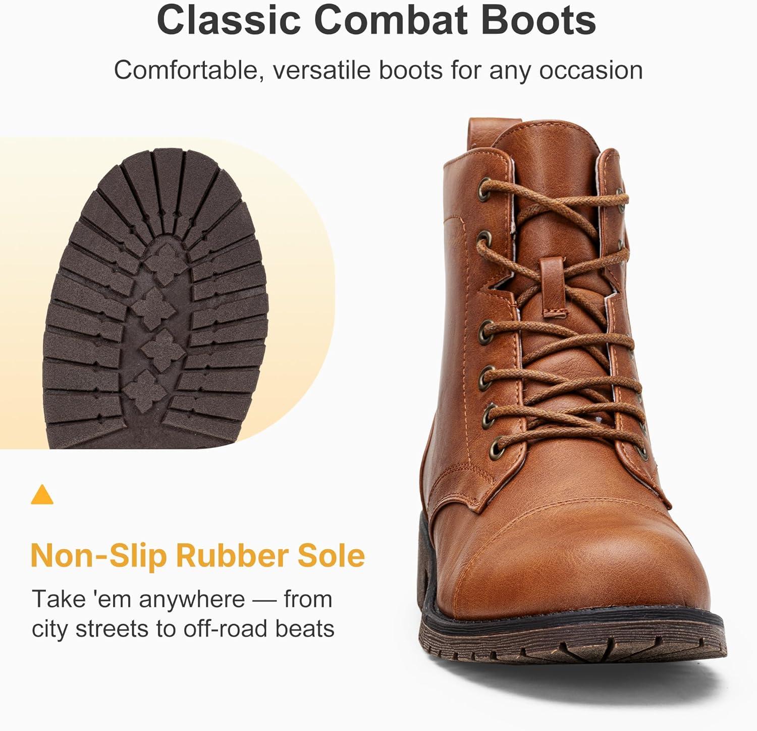 imageVepose Womens 910 Ankle Boots Lace up Flat Fashion Combat Booties Low HeelAnkle Booties910brown