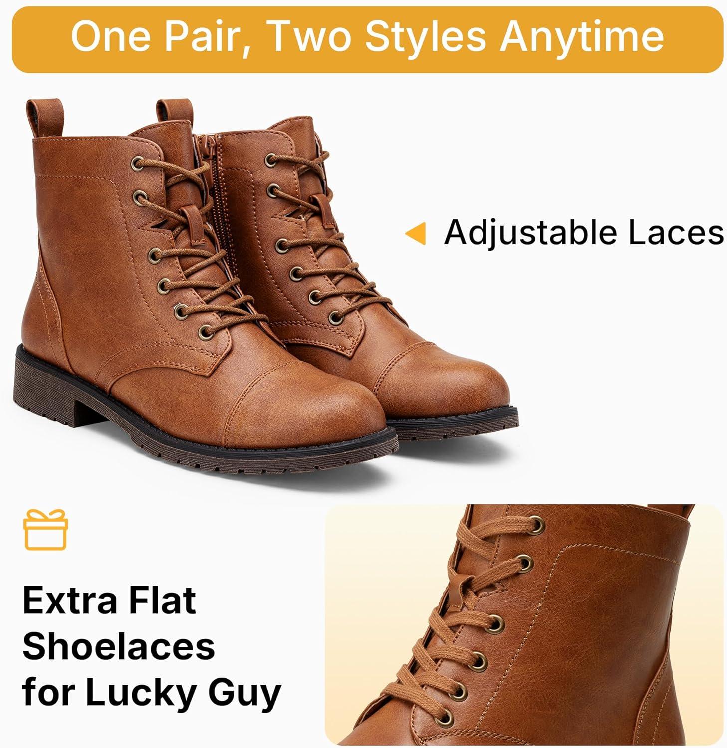 imageVepose Womens 910 Ankle Boots Lace up Flat Fashion Combat Booties Low HeelAnkle Booties910brown