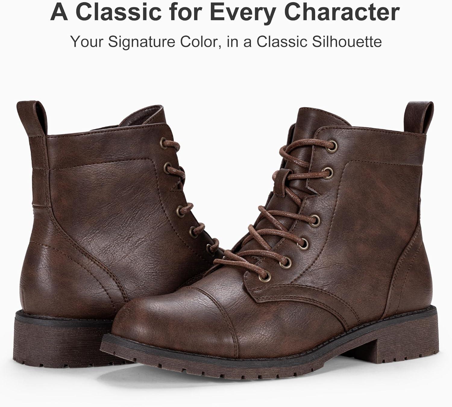 imageVepose Womens 910 Ankle Boots Lace up Flat Fashion Combat Booties Low HeelAnkle Booties910coffee