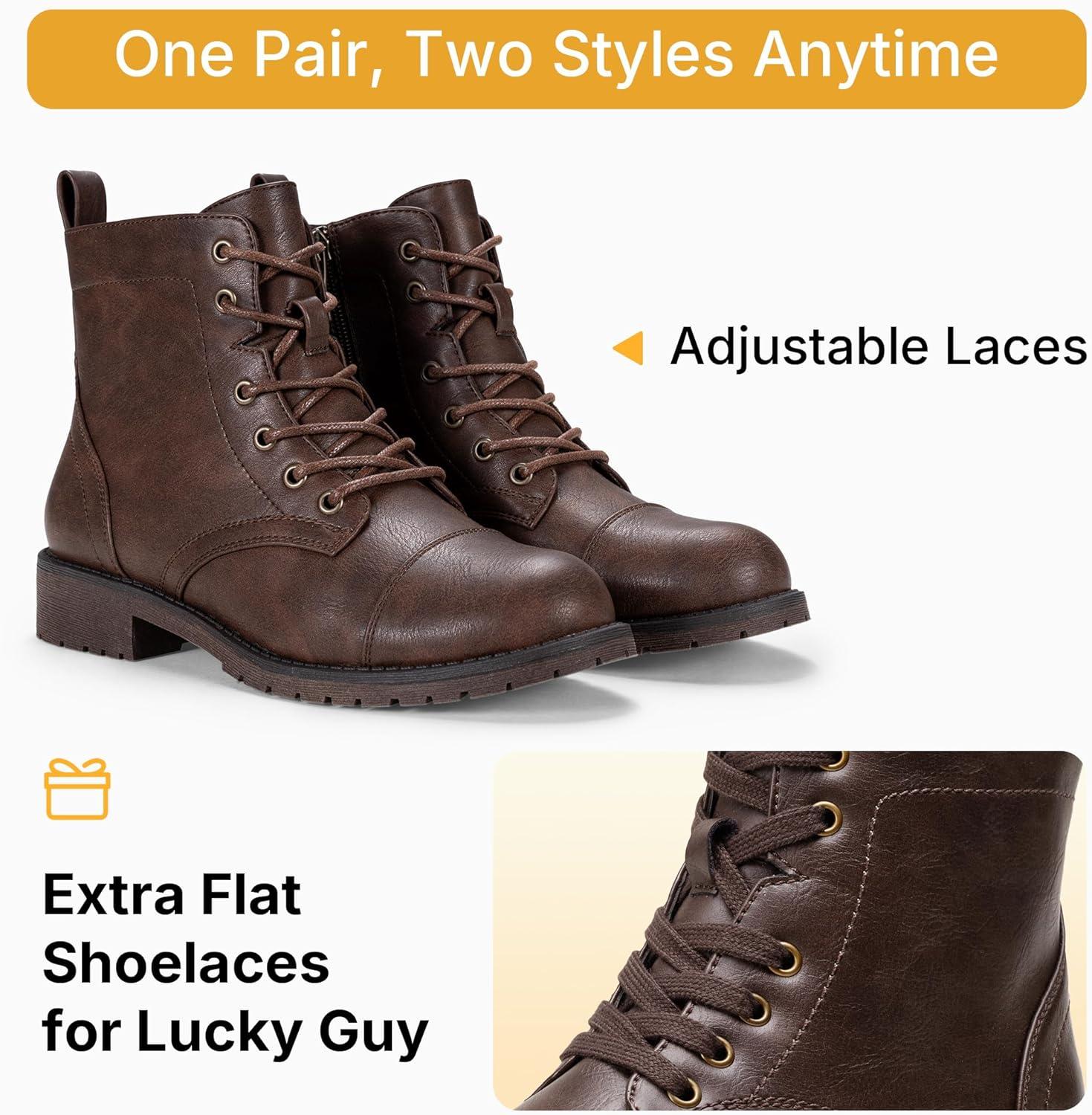 imageVepose Womens 910 Ankle Boots Lace up Flat Fashion Combat Booties Low HeelAnkle Booties910coffee