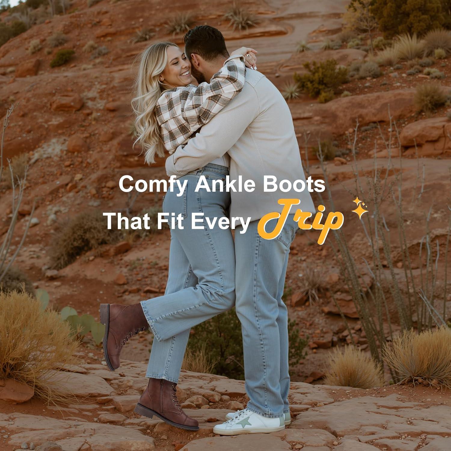 imageVepose Womens 910 Ankle Boots Lace up Flat Fashion Combat Booties Low HeelAnkle Booties910coffee