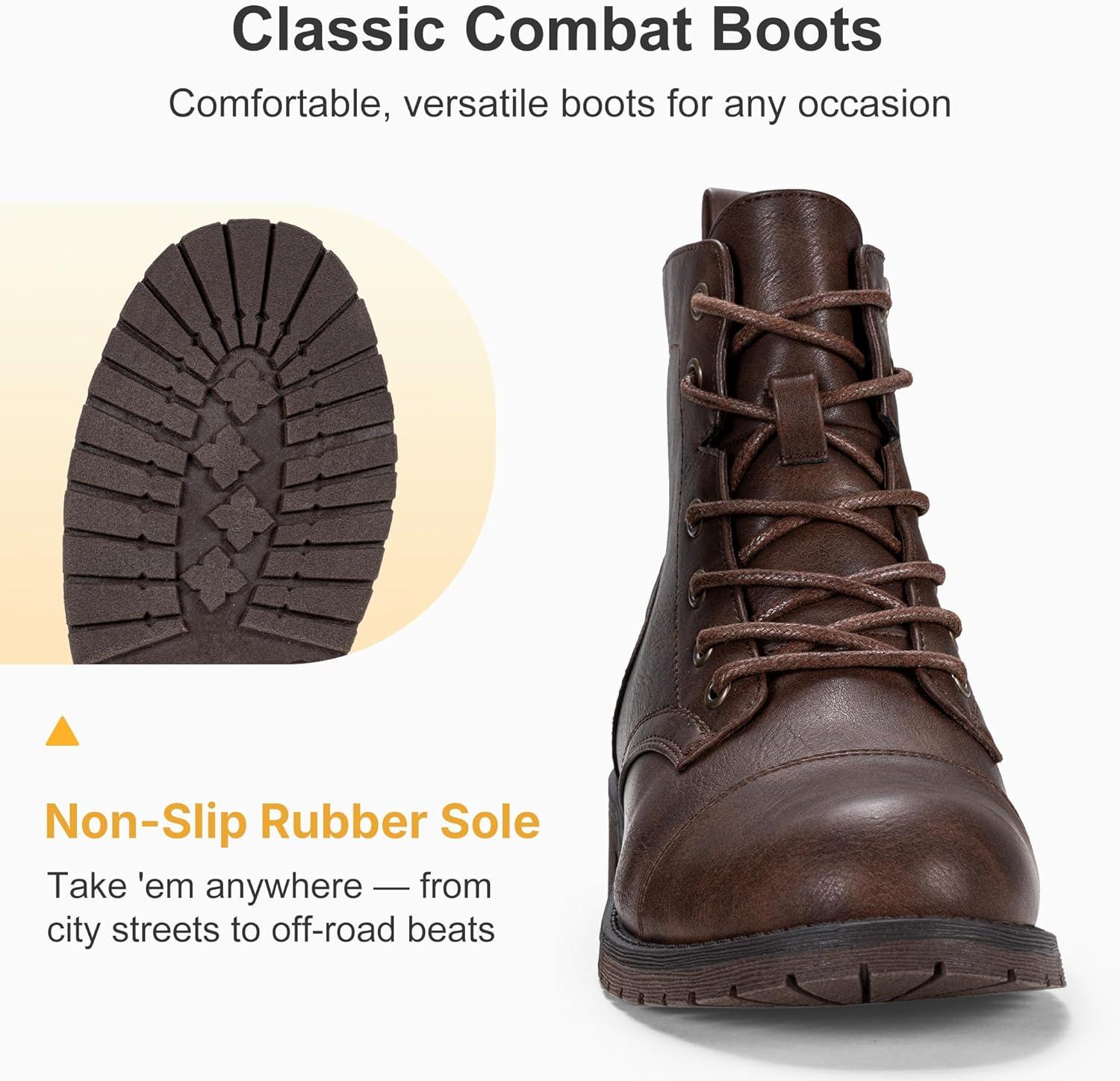 imageVepose Womens 910 Ankle Boots Lace up Flat Fashion Combat Booties Low HeelAnkle Booties910coffee