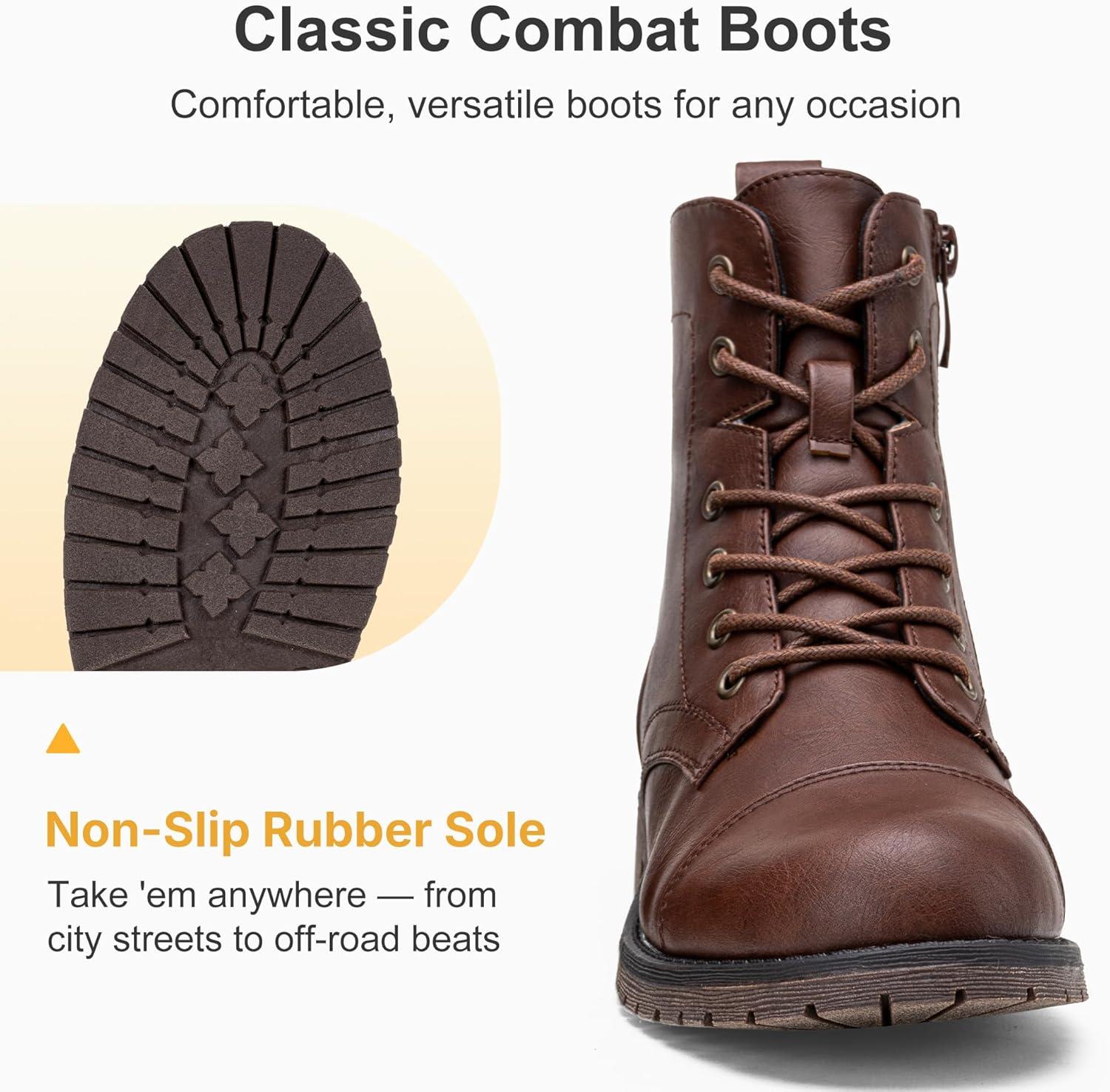 imageVepose Womens 910 Ankle Boots Lace up Flat Fashion Combat Booties Low HeelAnkle Booties910cognac