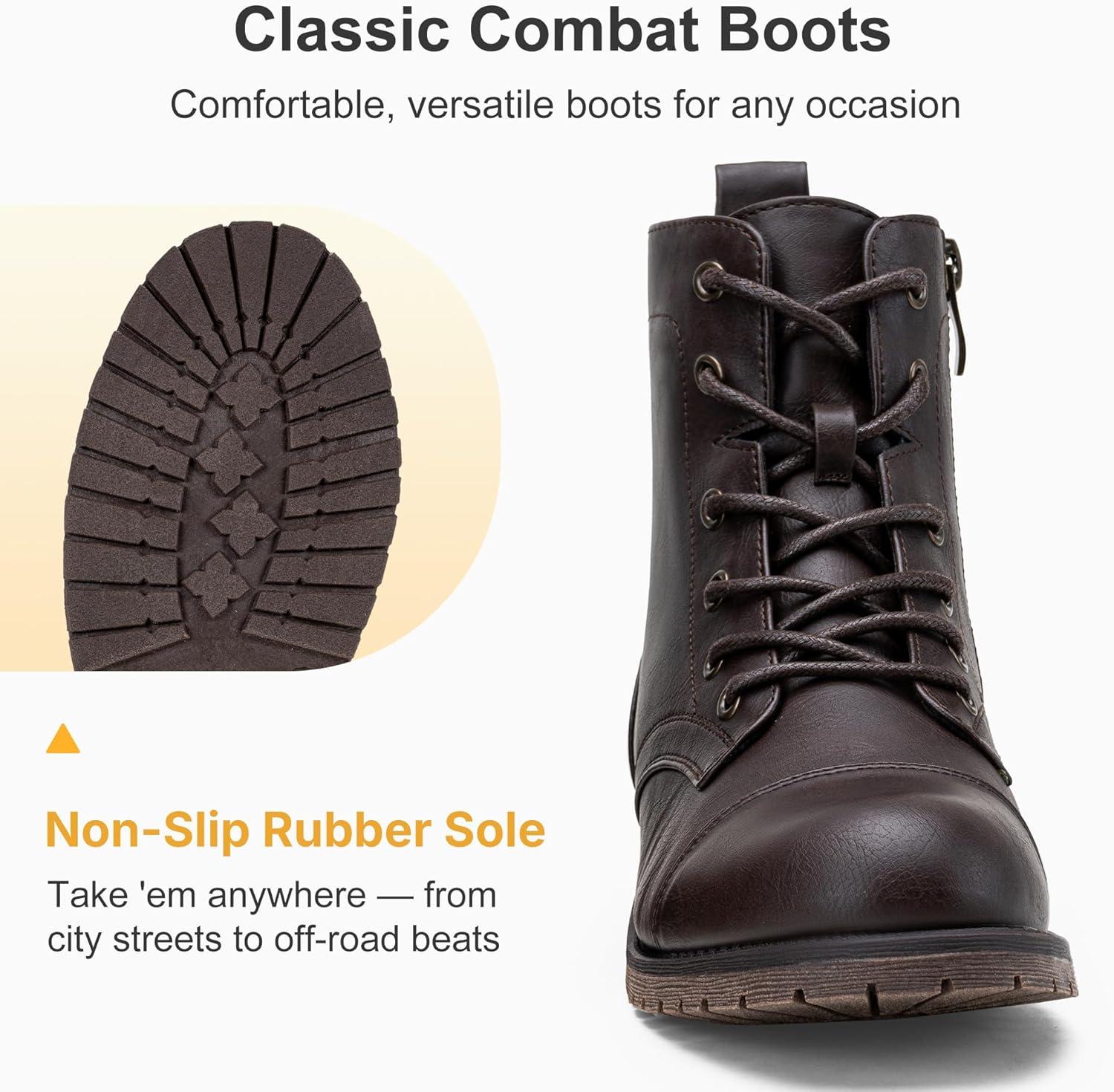 imageVepose Womens 910 Ankle Boots Lace up Flat Fashion Combat Booties Low HeelAnkle Booties910dark Brown