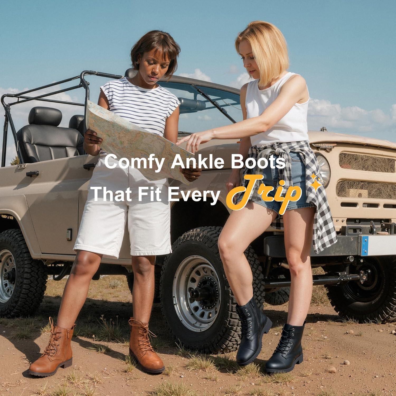 imageVepose Womens 910 Ankle Boots Lace up Flat Fashion Combat Booties Low HeelAnkle Booties910dark Brown