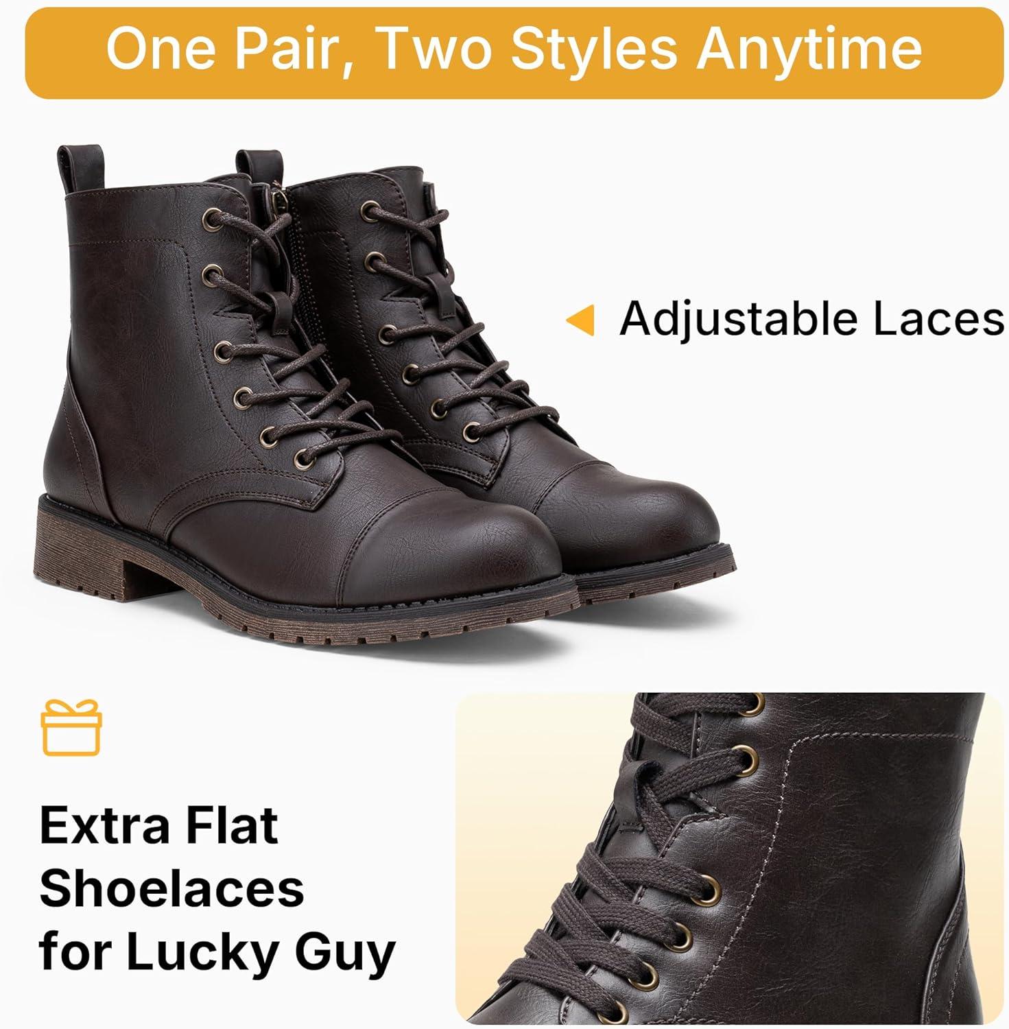 imageVepose Womens 910 Ankle Boots Lace up Flat Fashion Combat Booties Low HeelAnkle Booties910dark Brown