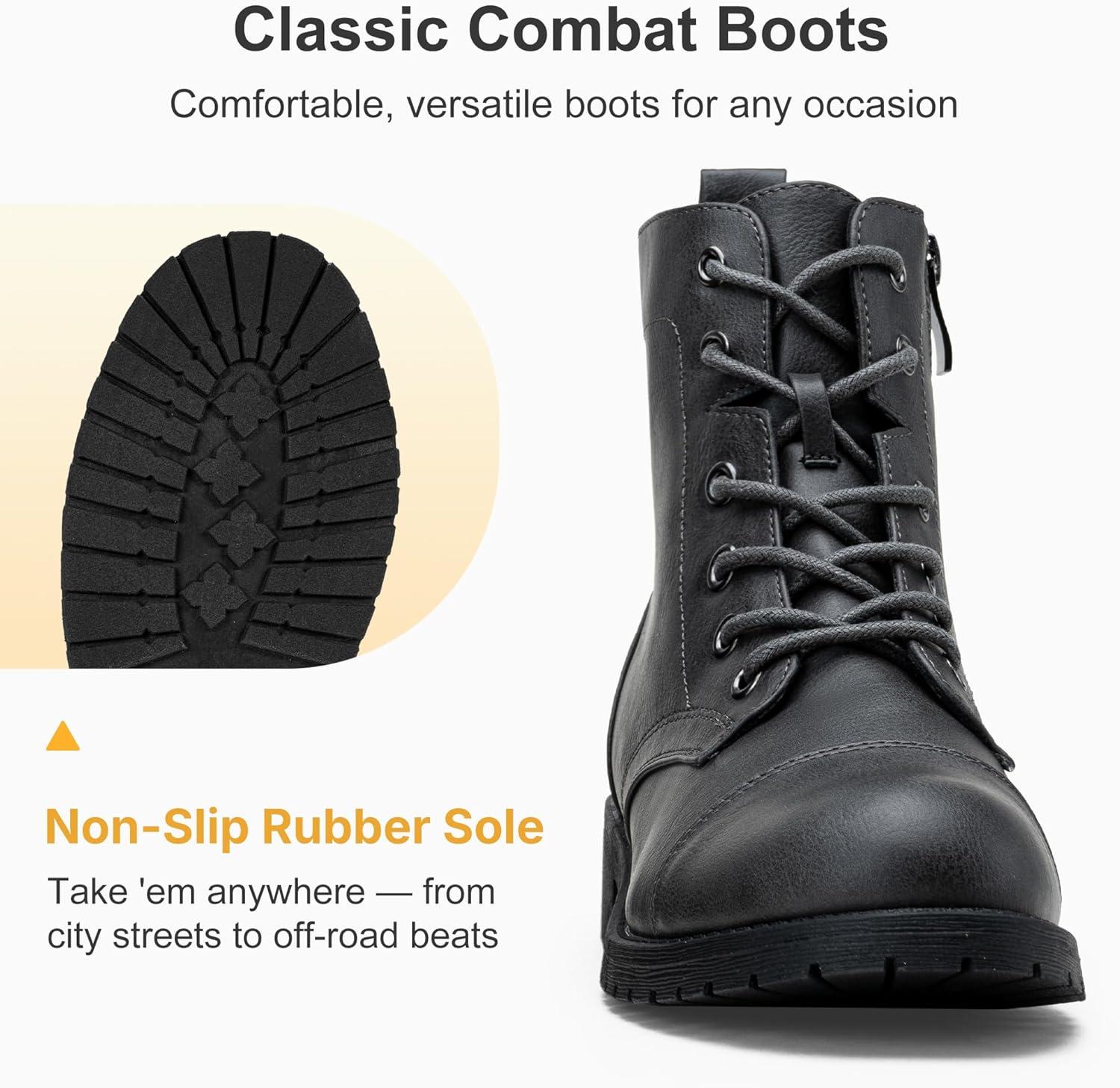 imageVepose Womens 910 Ankle Boots Lace up Flat Fashion Combat Booties Low HeelAnkle Booties910grey