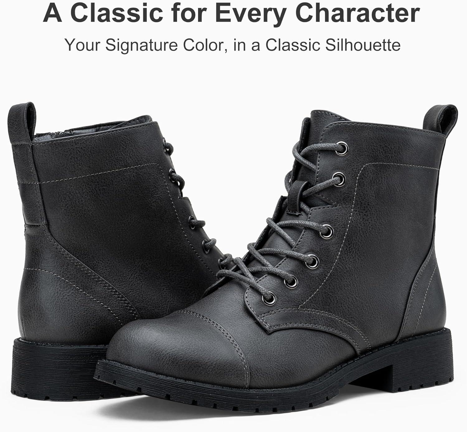 imageVepose Womens 910 Ankle Boots Lace up Flat Fashion Combat Booties Low HeelAnkle Booties910grey