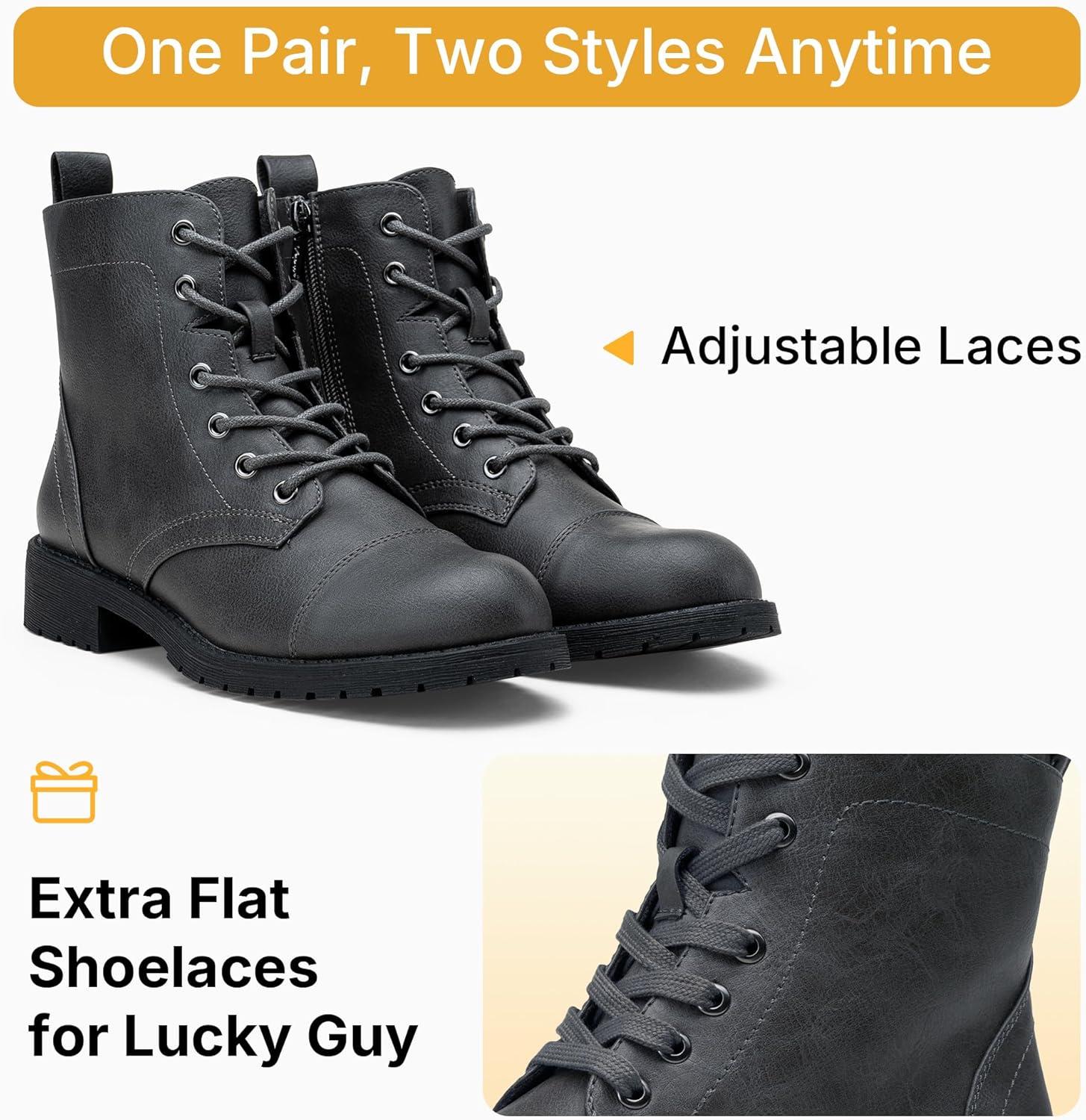 imageVepose Womens 910 Ankle Boots Lace up Flat Fashion Combat Booties Low HeelAnkle Booties910grey