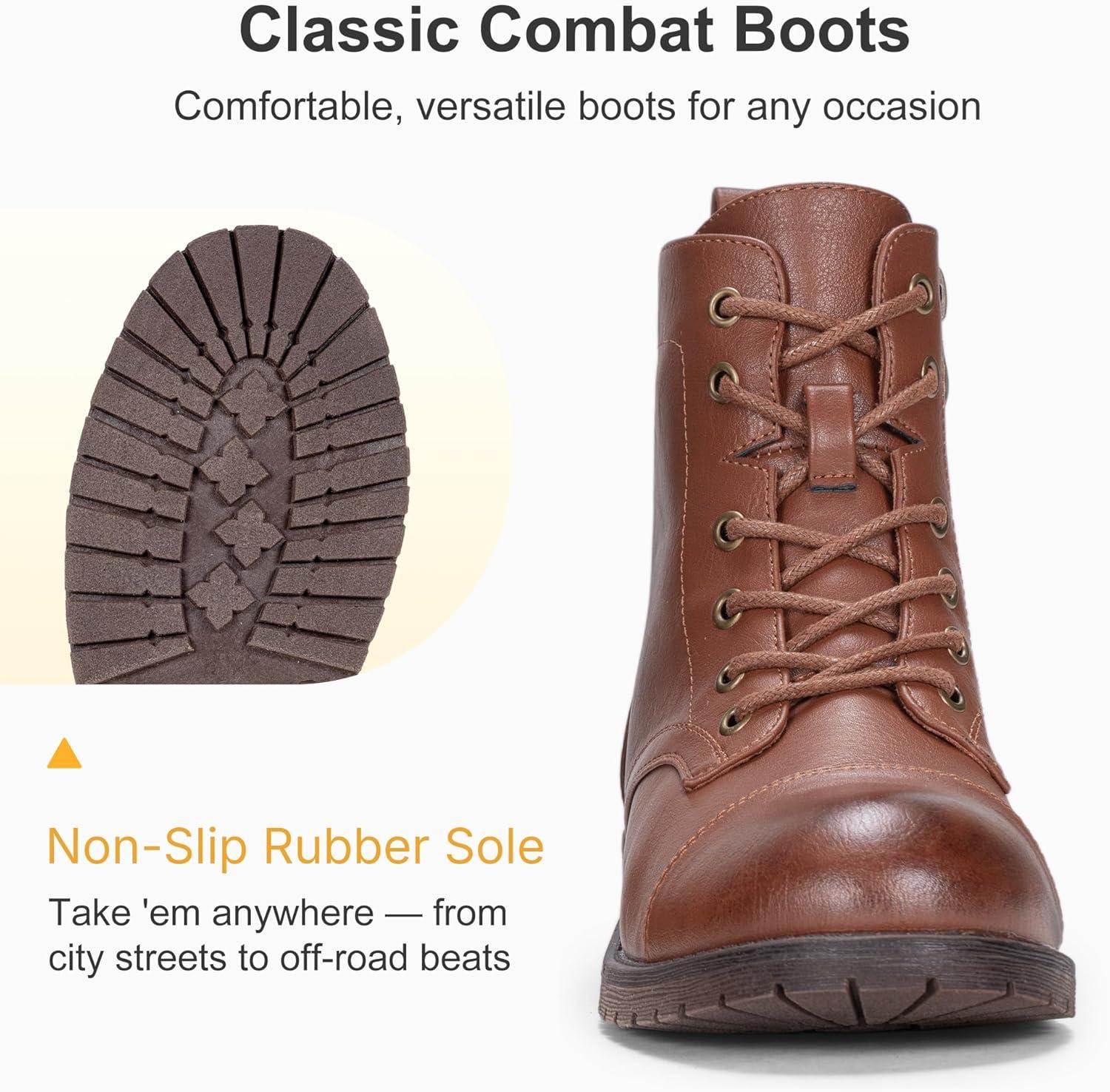 imageVepose Womens 910 Ankle Boots Lace up Flat Fashion Combat Booties Low HeelAnkle Booties910mocha Brown