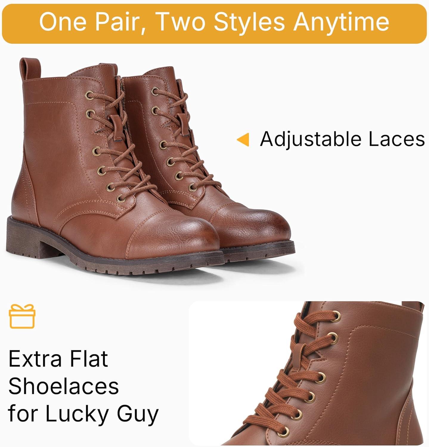 imageVepose Womens 910 Ankle Boots Lace up Flat Fashion Combat Booties Low HeelAnkle Booties910mocha Brown