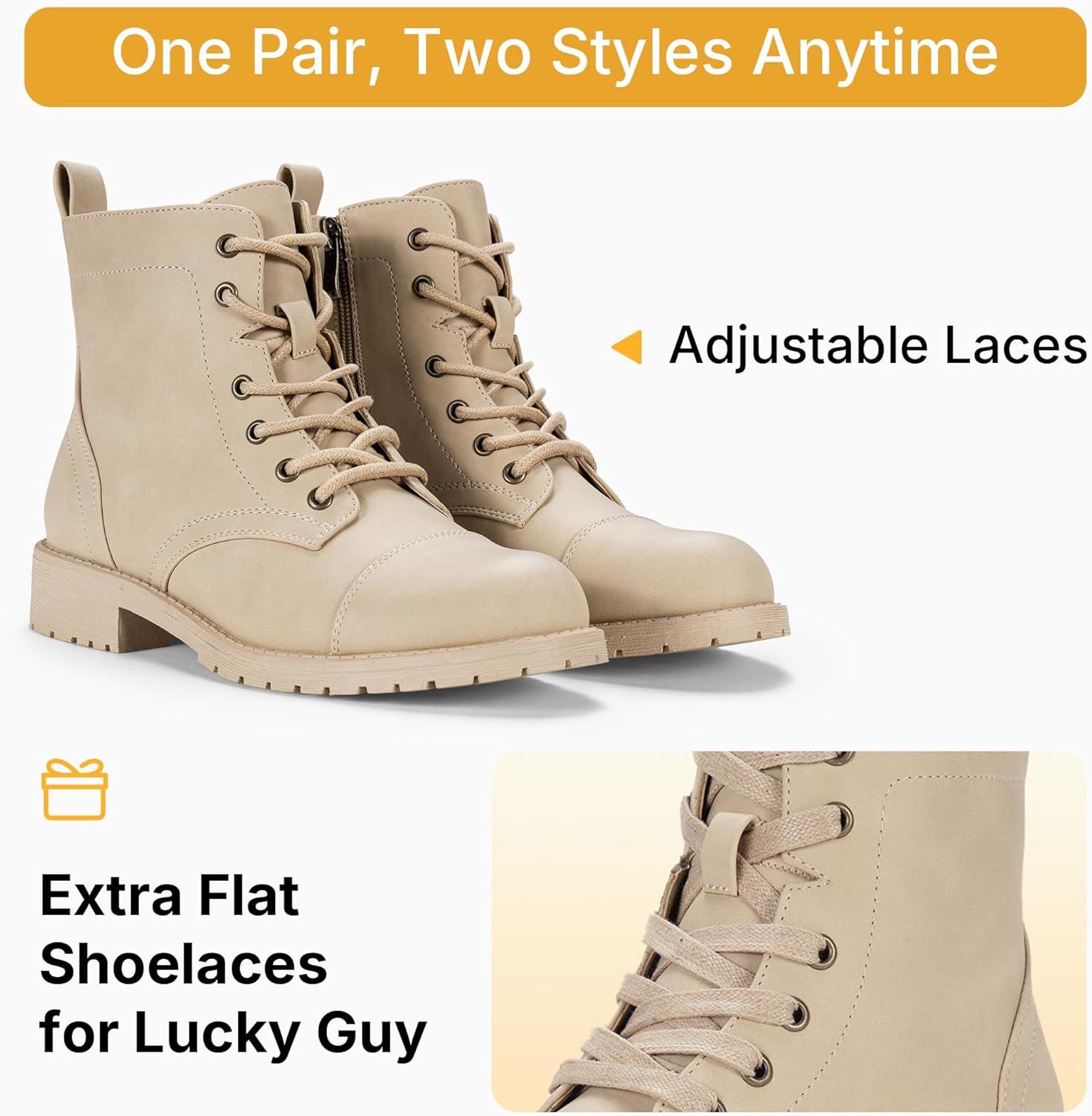 imageVepose Womens 910 Ankle Boots Lace up Flat Fashion Combat Booties Low HeelAnkle Booties910sand