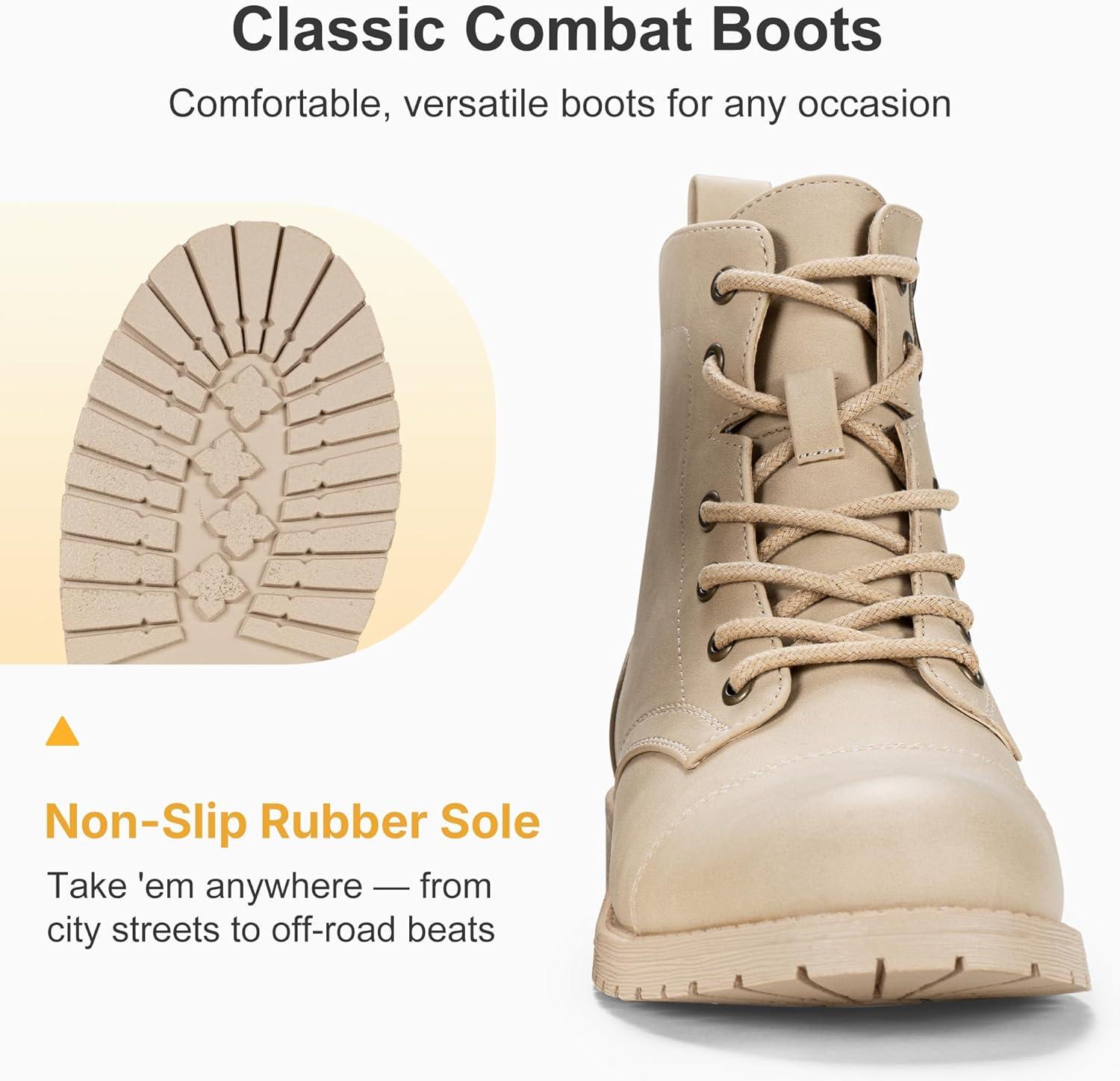 imageVepose Womens 910 Ankle Boots Lace up Flat Fashion Combat Booties Low HeelAnkle Booties910sand