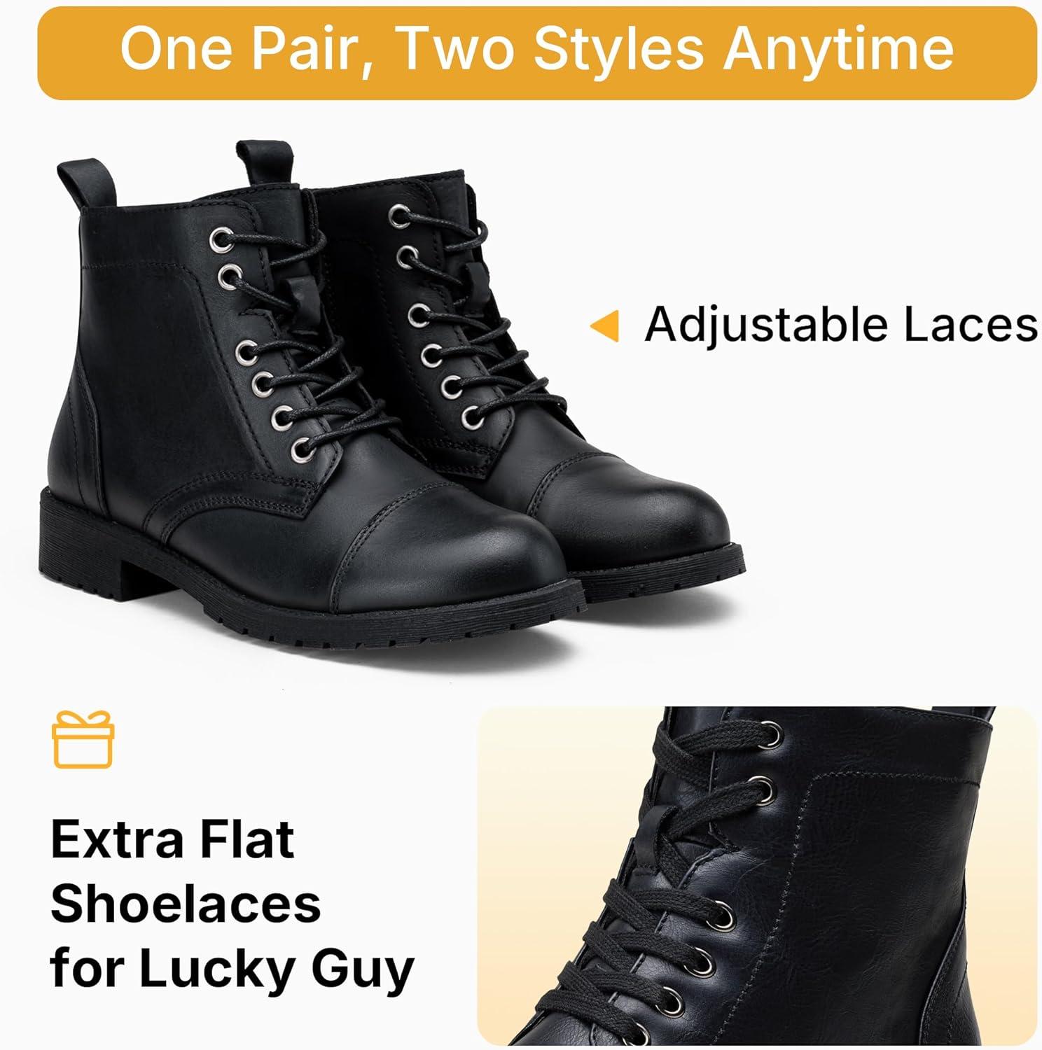 imageVepose Womens 910 Ankle Boots Lace up Flat Fashion Combat Booties Low HeelLeather Booties910lblack