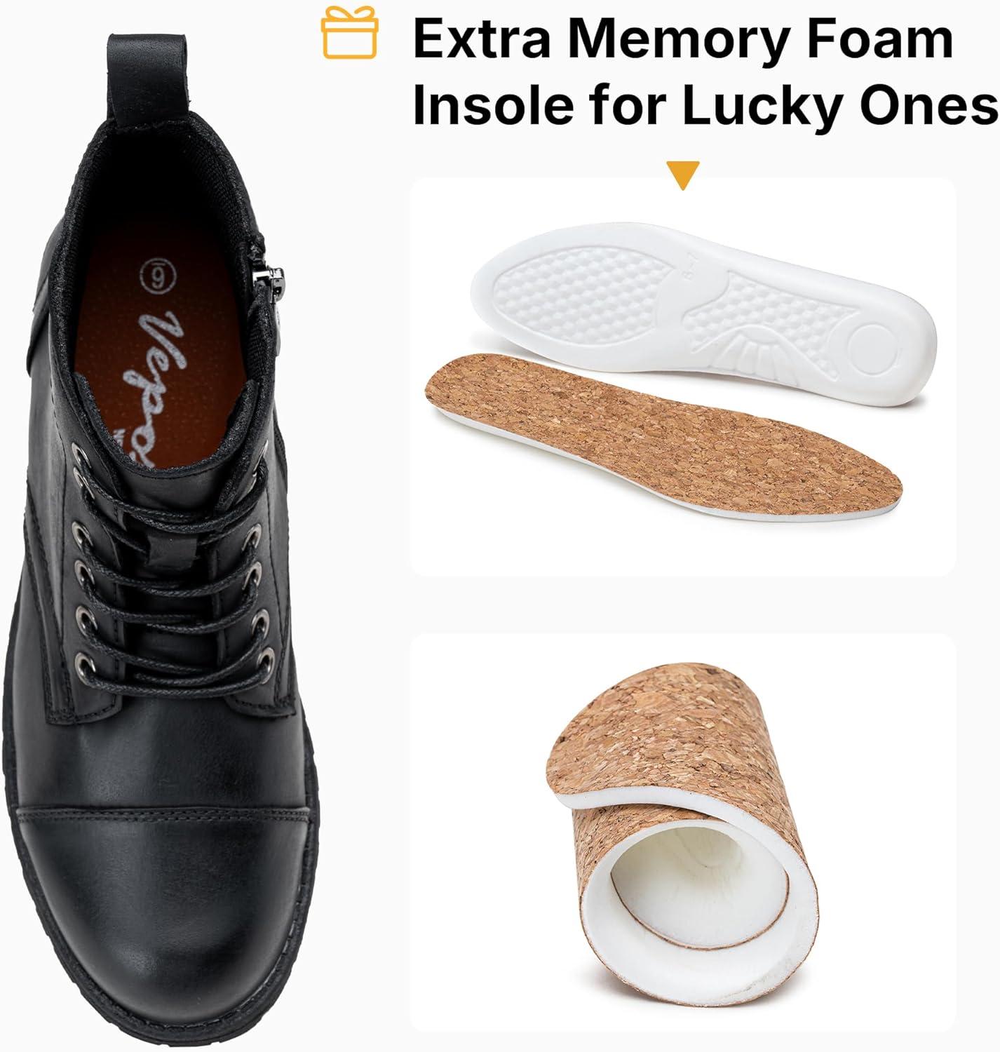 imageVepose Womens 910 Ankle Boots Lace up Flat Fashion Combat Booties Low HeelLeather Booties910lblack