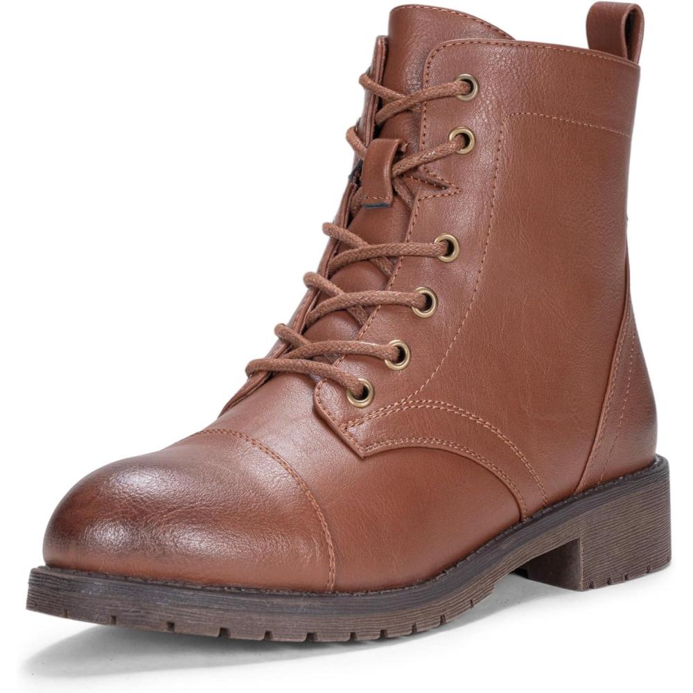 imageVepose Womens 910 Ankle Boots Lace up Flat Fashion Combat Booties Low HeelAnkle Booties910mocha Brown