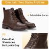 imageVepose Womens 910 Ankle Boots Lace up Flat Fashion Combat Booties Low HeelAnkle Booties910coffee