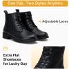 imageVepose Womens 910 Ankle Boots Lace up Flat Fashion Combat Booties Low HeelLeather Booties910lblack