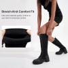 imageVepose Womens 953 Knee High Combat Boots Chunky Platform Heel Lace Up Gothic Punk Work Boots for Dresses and JeansBlack