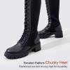 imageVepose Womens 953 Knee High Combat Boots Chunky Platform Heel Lace Up Gothic Punk Work Boots for Dresses and JeansBlack