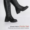 imageVepose Womens 953 Knee High Combat Boots Chunky Platform Heel Lace Up Gothic Punk Work Boots for Dresses and JeansBlack Pu